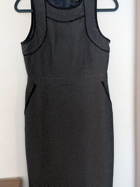 J. Crew Navy Sheath Dress with White Micro Dot Pattern